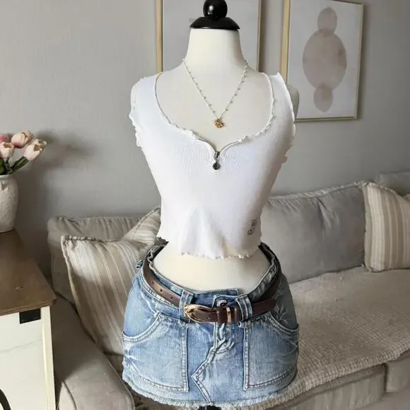 White Ribbed Zip Crop Tank (Onyx) - Picture 1 of 4